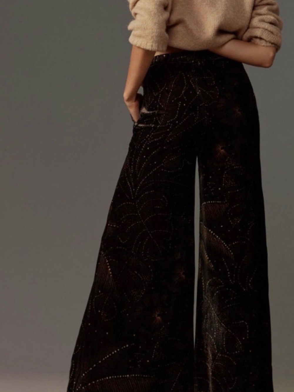 FARM Rio Anthropologie Black Wide-Leg Velvet Palazzo Pants - Picture 3 of 11